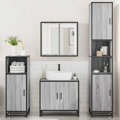 Ensemble de meubles de salle de bain 4 pcs sonoma gris - Photo n°3; ?>