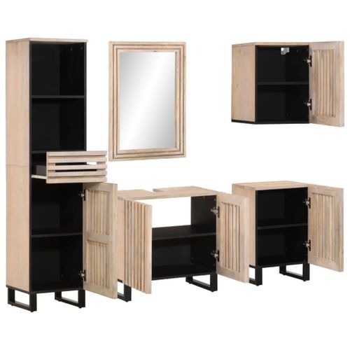 Ensemble de meubles de salle de bain 5 pcs bois manguier massif - Photo n°2; ?>