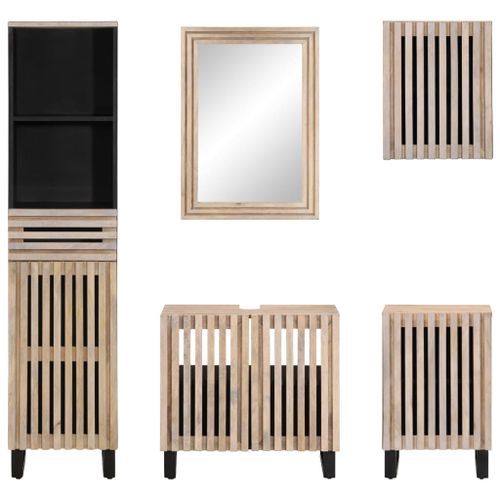 Ensemble de meubles de salle de bain 5 pcs bois manguier massif - Photo n°3; ?>