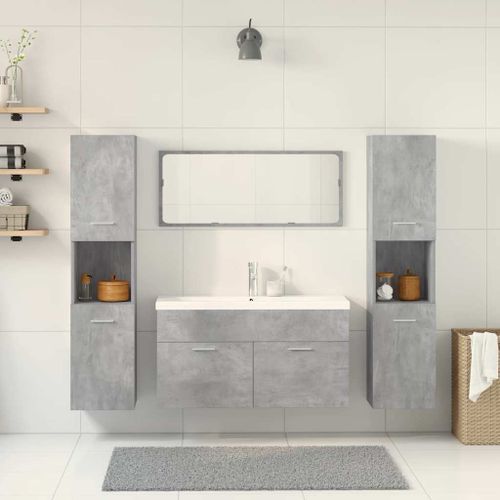 Ensemble de meubles de salle de bain 5 pcs gris béton - Photo n°3; ?>