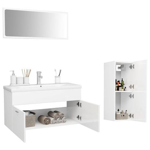 Ensemble de meubles de salle de bain Blanc brillant - Photo n°3; ?>