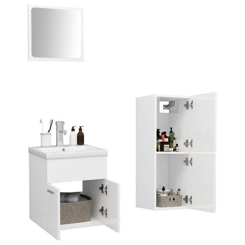 Ensemble de meubles de salle de bain Blanc brillant - Photo n°3; ?>