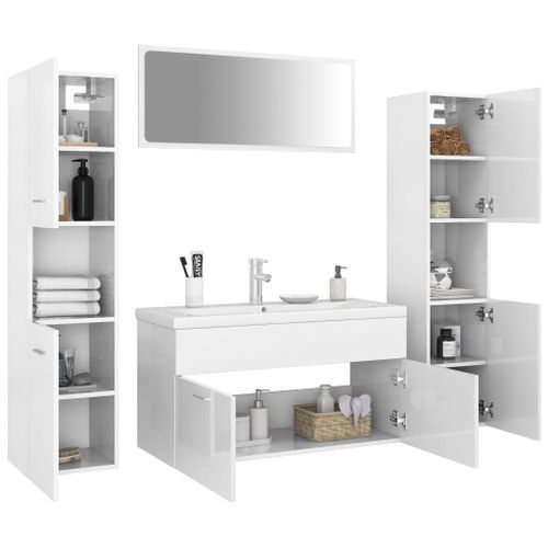 Ensemble de meubles de salle de bain Blanc brillant 7 - Photo n°3; ?>