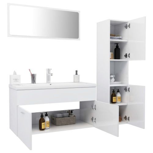 Ensemble de meubles de salle de bain Blanc brillant 49 - Photo n°3; ?>