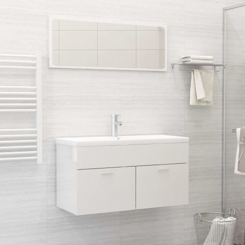 Ensemble de meubles de salle de bain Blanc brillant 42 - Photo n°2; ?>