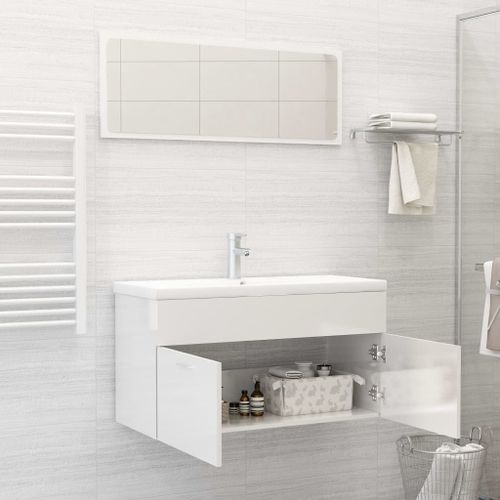 Ensemble de meubles de salle de bain Blanc brillant 42 - Photo n°3; ?>