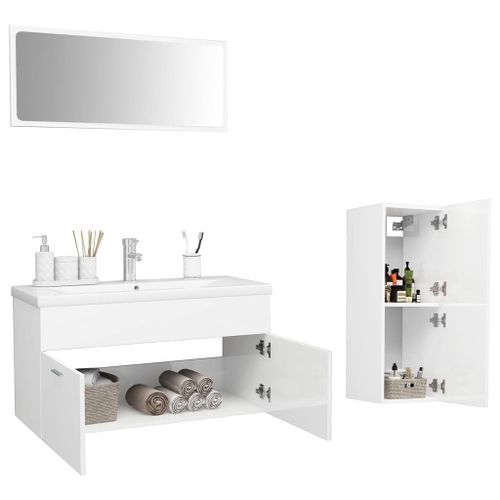 Ensemble de meubles de salle de bain Blanc brillant 35 - Photo n°3; ?>