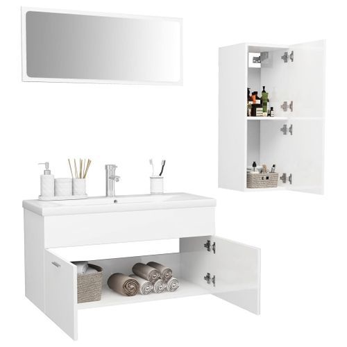 Ensemble de meubles de salle de bain Blanc brillant 24 - Photo n°3; ?>