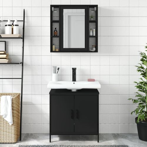 Ensemble de meubles salle de bain 2 pcs noir bois d'ingénierie - Photo n°3; ?>