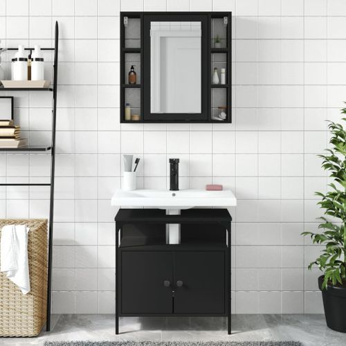 Ensemble de meubles salle de bain 2 pcs noir bois d'ingénierie - Photo n°3; ?>