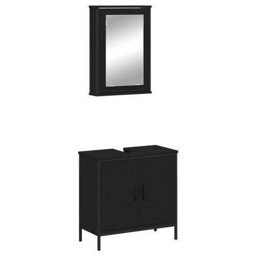 Ensemble de meubles salle de bain 2 pcs noir bois d'ingénierie - Photo n°2; ?>