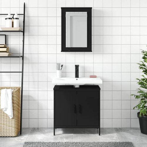 Ensemble de meubles salle de bain 2 pcs noir bois d'ingénierie - Photo n°3; ?>