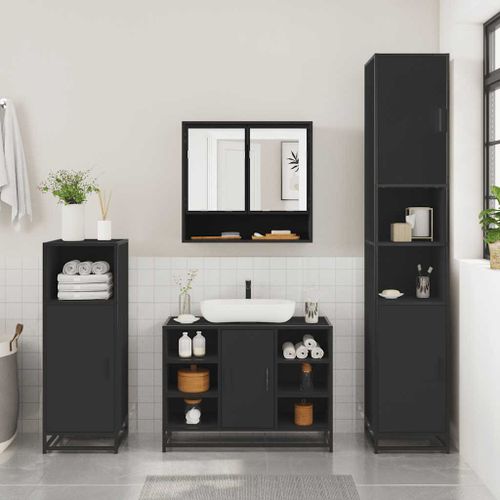 Ensemble de meubles salle de bain 2 pcs noir bois d'ingénierie - Photo n°3; ?>