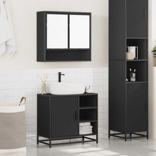 Ensemble de meubles salle de bain 2 pcs noir bois d'ingénierie - Photo n°3; ?>