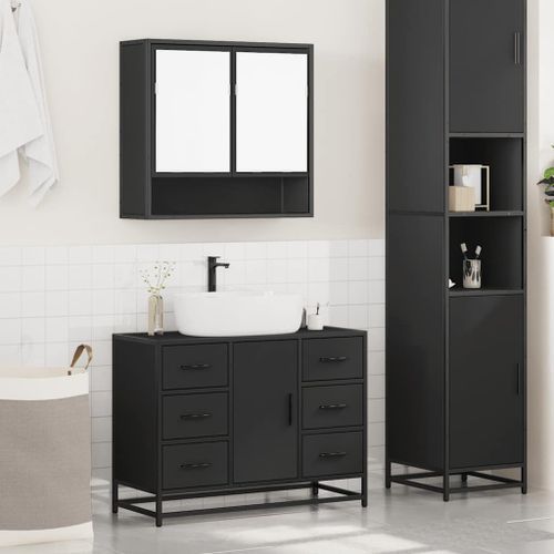 Ensemble de meubles salle de bain 2 pcs noir bois d'ingénierie - Photo n°3; ?>