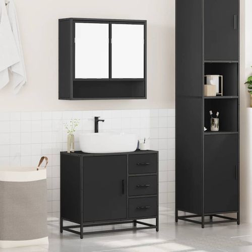 Ensemble de meubles salle de bain 2 pcs noir bois d'ingénierie - Photo n°3; ?>