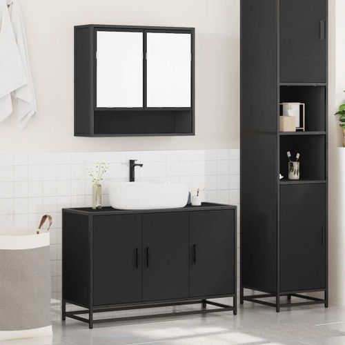 Ensemble de meubles salle de bain 2 pcs noir bois d'ingénierie - Photo n°3; ?>