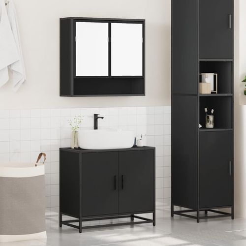 Ensemble de meubles salle de bain 2 pcs noir bois d'ingénierie - Photo n°3; ?>