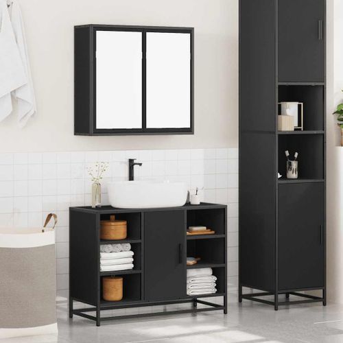 Ensemble de meubles salle de bain 2 pcs noir bois d'ingénierie - Photo n°3; ?>