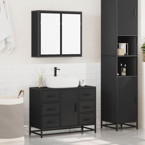 Ensemble de meubles salle de bain 2 pcs noir bois d'ingénierie - Photo n°3; ?>