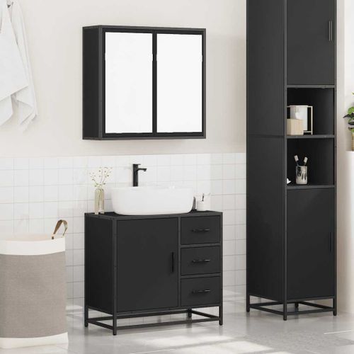 Ensemble de meubles salle de bain 2 pcs noir bois d'ingénierie - Photo n°3; ?>