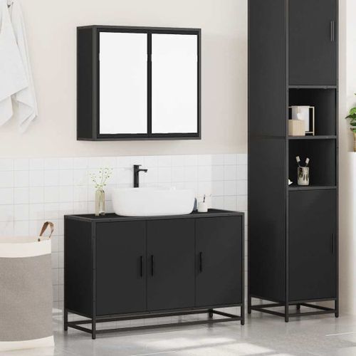 Ensemble de meubles salle de bain 2 pcs noir bois d'ingénierie - Photo n°3; ?>