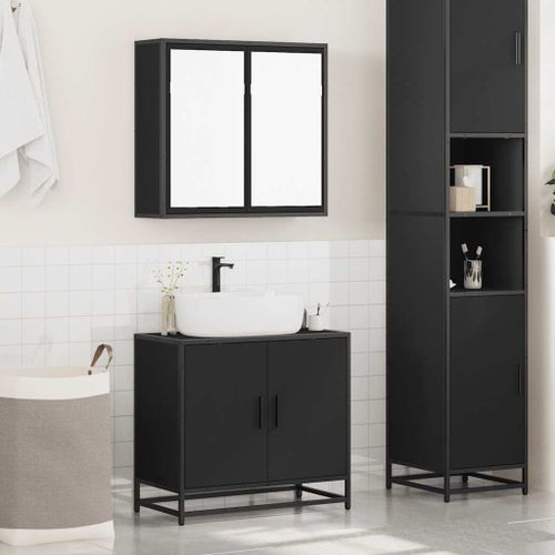 Ensemble de meubles salle de bain 2 pcs noir bois d'ingénierie - Photo n°3; ?>