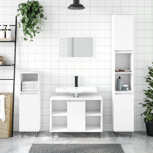 Ensemble de meubles salle de bain 3 pcs blanc bois d'ingénierie - Photo n°2; ?>