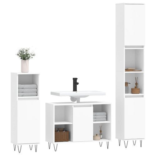 Ensemble de meubles salle de bain 3 pcs blanc bois d'ingénierie - Photo n°3; ?>