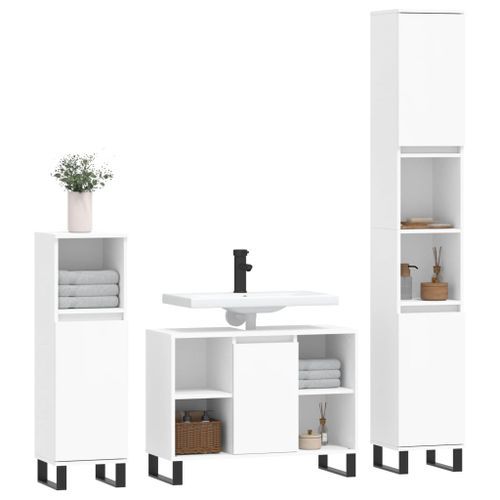 Ensemble de meubles salle de bain 3 pcs blanc bois d'ingénierie - Photo n°3; ?>