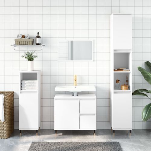 Ensemble de meubles salle de bain 3 pcs blanc bois d'ingénierie - Photo n°2; ?>