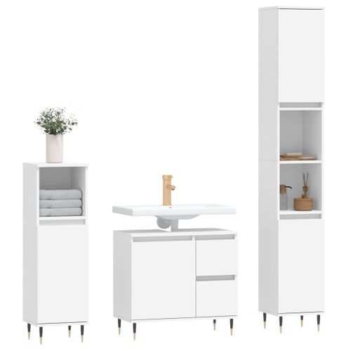 Ensemble de meubles salle de bain 3 pcs blanc bois d'ingénierie - Photo n°3; ?>