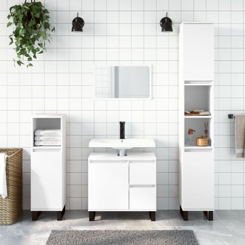 Ensemble de meubles salle de bain 3 pcs blanc bois d'ingénierie - Photo n°2; ?>