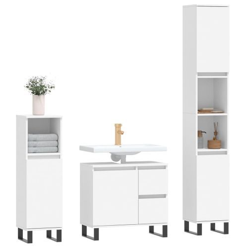 Ensemble de meubles salle de bain 3 pcs blanc bois d'ingénierie - Photo n°3; ?>