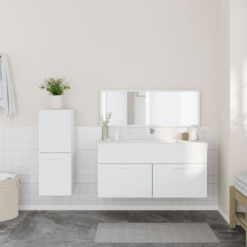 Ensemble de meubles salle de bain 3 pcs blanc bois d'ingénierie - Photo n°3; ?>