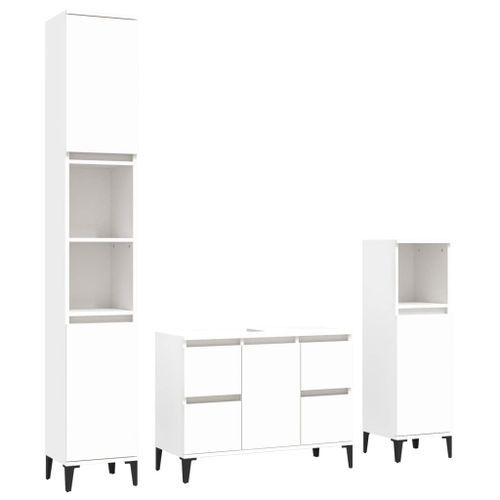 Ensemble de meubles salle de bain 3 pcs blanc bois d'ingénierie - Photo n°2; ?>