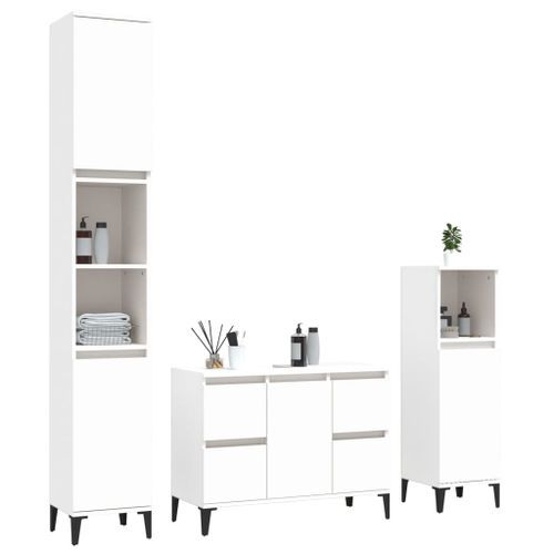 Ensemble de meubles salle de bain 3 pcs blanc bois d'ingénierie - Photo n°3; ?>