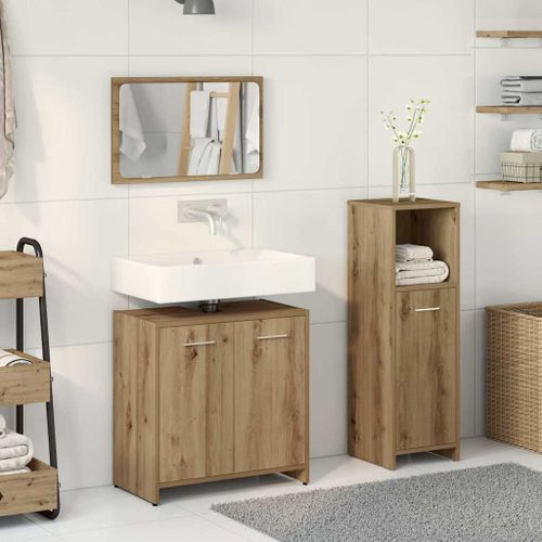 Ensemble de meubles salle de bain 3 pcs bois d'ingénierie - Photo n°3; ?>