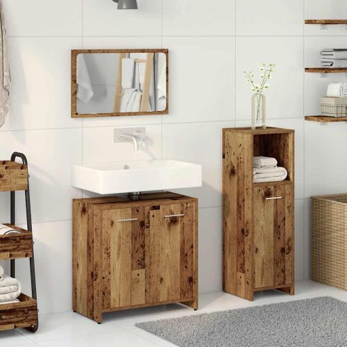 Ensemble de meubles salle de bain 3 pcs bois d'ingénierie - Photo n°3; ?>