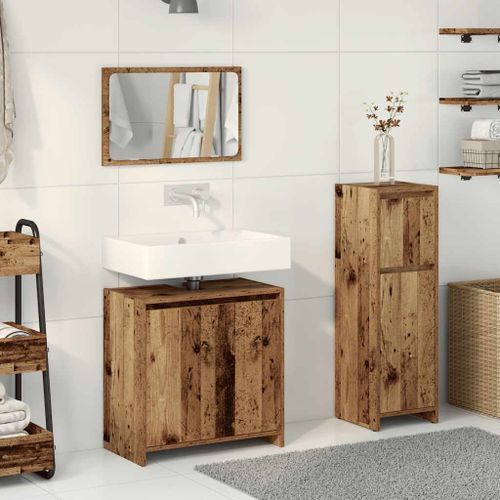 Ensemble de meubles salle de bain 3 pcs bois d'ingénierie - Photo n°3; ?>