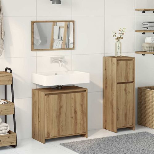 Ensemble de meubles salle de bain 3 pcs bois d'ingénierie - Photo n°3; ?>