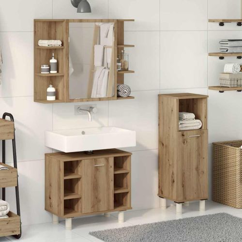 Ensemble de meubles salle de bain 3 pcs bois d'ingénierie - Photo n°3; ?>