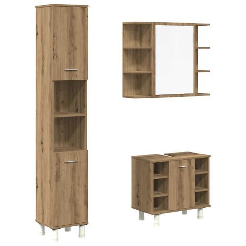 Ensemble de meubles salle de bain 3 pcs bois d'ingénierie - Photo n°2; ?>