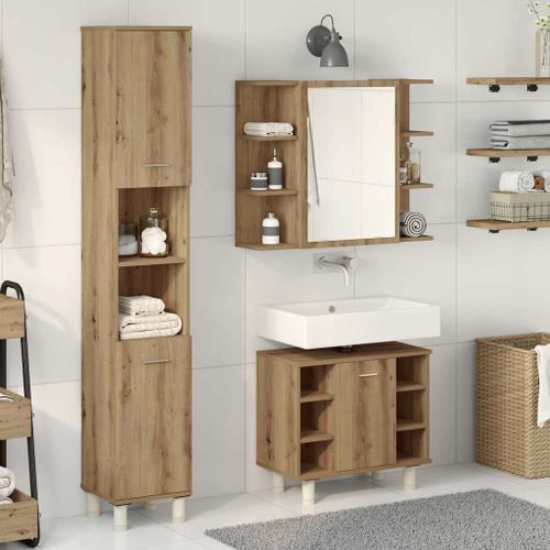 Ensemble de meubles salle de bain 3 pcs bois d'ingénierie - Photo n°3; ?>