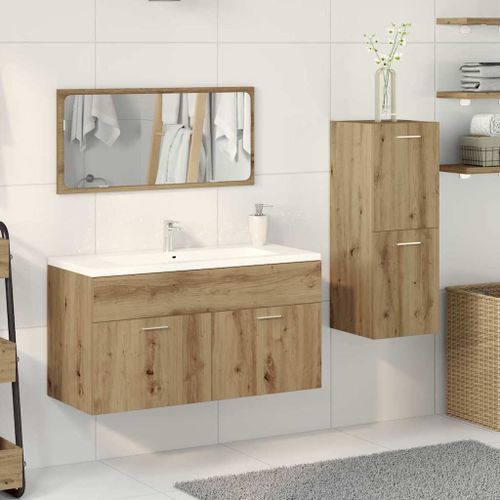 Ensemble de meubles salle de bain 3 pcs bois d'ingénierie - Photo n°3; ?>