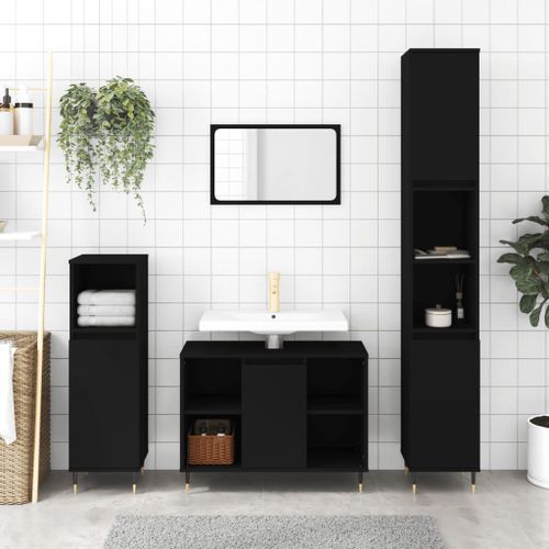 Ensemble de meubles salle de bain 3 pcs noir bois d'ingénierie - Photo n°2; ?>