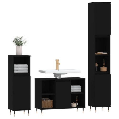 Ensemble de meubles salle de bain 3 pcs noir bois d'ingénierie - Photo n°3; ?>