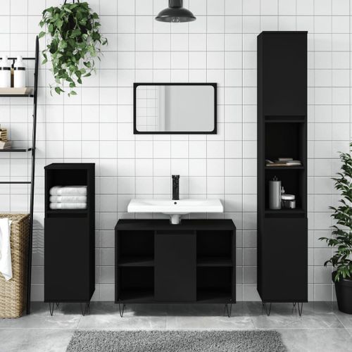 Ensemble de meubles salle de bain 3 pcs noir bois d'ingénierie - Photo n°2; ?>