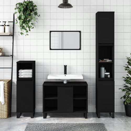 Ensemble de meubles salle de bain 3 pcs noir bois d'ingénierie - Photo n°2; ?>