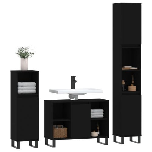 Ensemble de meubles salle de bain 3 pcs noir bois d'ingénierie - Photo n°3; ?>